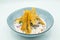 Excellent gourmet dish of white fish ceviche with leche de tigre