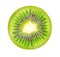 Excellent Kiwi slice isolated on white background. Ripe and delicious kiwi cut close up. Gourmet chopped kiwi, juicy and tasty.