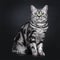 Excellent marked black silver tabby blotched British Shorthair cat kitten,solated on black background