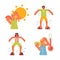 Excessive heat warning flat concept vector spot illustration set