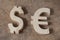 Exchange DOLLAR with EURO unit on a stone background