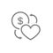 Exchange a heart for a coin line icon. Happiness on money, love symbol