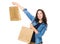 Excite woman hold shopping bag