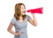 Excite woman shout with megaphone