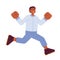 Excited african american male jumping semi flat colorful vector character