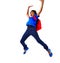 Excited African American school boy jumping