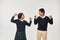 excited african american schoolkids in uniform