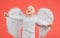 Excited angel little boy with white wings. Happy angelic children boy laughing. Cute kid with white wings. Adorable