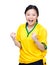 Excited asia female football supporter