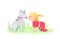 Excited baby girl crawling nose to nose playing with friend puppy curious adorable kids cartoon.