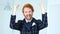 Excited Beard Redhead Businessman Celebrating Success of Project