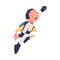 Excited Boy Character with Jetpack Flying Propelling Through the Air Vector Illustration