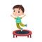 Excited Boy Character in Sportswear Jumping on Trampoline Vector Illustration
