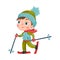 Excited Boy Character in Winter Sportswear Skiing Vector Illustration