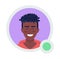 Excited boy with kinky hair flat vector avatar icon with green dot
