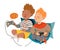 Excited Boys Sitting on Pillows and Playing Video Game with Console Panel Vector Illustration
