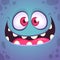 Excited cartoon monster face. Vector Halloween blue monster with wide mouth smiling