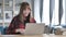 Excited Casual Young Girl Celebrating Success, Working on Laptop