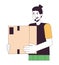 Excited caucasian guy holding cardboard box 2D linear cartoon character