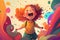 excited child girl with red hair jumping. AI Generated