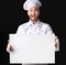 Excited Cook Guy Holding White Board Standing Over Black Background