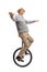 Excited elderly man riding a unicycle