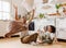 Excited father and kid playing with towels