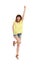 Excited Jumping Woman With Arm Raised