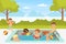 Excited Kids in Swimming Pool Splashing in Water Enjoying Summer Leisure Activity Vector Illustration