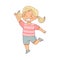 Excited Little Blond Girl Jumping with Joy Expressing Happiness Vector Illustration