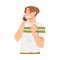 Excited Male Receiving Good News Speaking by Phone and Smiling Happily Vector Illustration