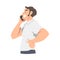 Excited Male Receiving Good News Speaking by Phone and Smiling Happily Vector Illustration