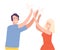 Excited Man and Woman Giving High Five to Each Other Vector Illustration