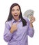 Excited Mixed Race Woman Holding the New One Hundred Dollar Bills