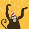 Excited monkey wearing a party hat cartoon vector