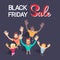 Excited People Group Big Sale Black Friday Shopping Banner