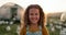 Excited, portrait and girl on a farm with chicken and learning about agriculture in nature. Face of a young, happy and