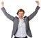 Excited redhead businesswoman cheering