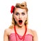 Excited surprised, very happy woman. Pin up blond girl. Isolated