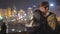 Excited teenage couple in love enjoying romantic date in beautiful night city