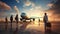 excited tourists, as they board a commercial airplane parked on the airport runway. The scene brims with anticipation