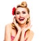Excited very happy beautiful woman. Pin up girl. Isolated