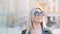 Excited woman young blonde lady sunglasses