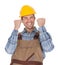 Excited worker wearing hard hat