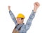 Excited worker wearing hard hat