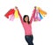 Excited young black woman with shopping bags