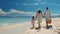 An exciting blissful family vacation on the beach. a family with children enjoying the sun, sand and sea. Generative AI