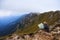 Exciting landscape with hiker in the Romanian Carpathian mountains