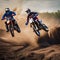 Exciting motocross race with dirt bikes flying over jumps Energetic and adrenaline-fueled illustration for extreme sports or rac