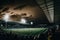 Exciting Nighttime Football Action with Floodlit Stadium and Packed Stands, generative AI